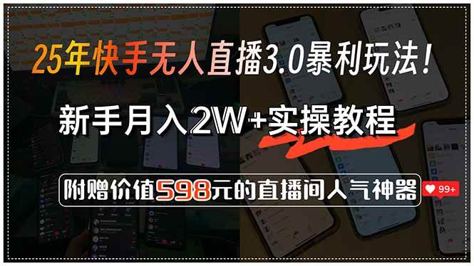 （15335期）25年快手无人直播3.0暴利玩法！，新手月入2W+实操教程，附赠价值598元…网赚项目-副业赚钱-互联网创业-资源整合南风学院