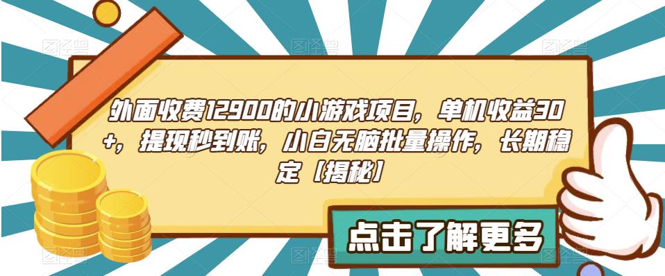 外面收费1290的小游戏项目，单机收益30+，提现秒到账，小白无脑批量操作，长期稳定【揭秘】网赚项目-副业赚钱-互联网创业-资源整合南风学院