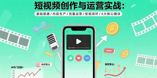 （15819期）短视频创作与运营实战：基础搭建/内容生产/流量运营/变现闭环/4大核心模块网赚项目-副业赚钱-互联网创业-资源整合南风学院