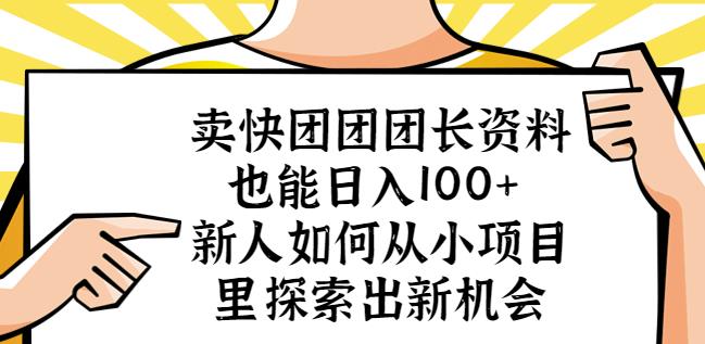 卖快团团团长资料也能日入100+新人如何从小项目里探索出新机会网赚项目-副业赚钱-互联网创业-资源整合南风学院