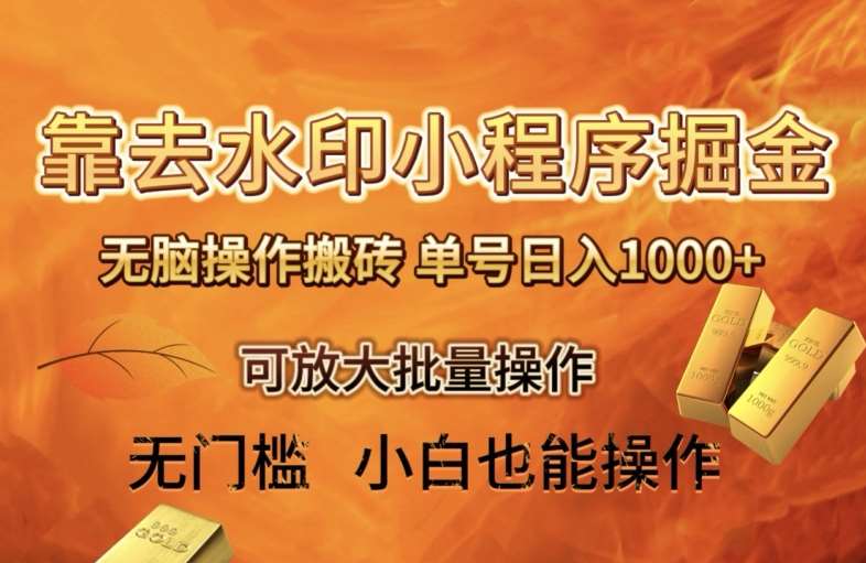 靠去水印小程序无脑操作搬砖，单号日入1000+保姆级教程可放大批量操作【揭秘】网赚项目-副业赚钱-互联网创业-资源整合南风学院