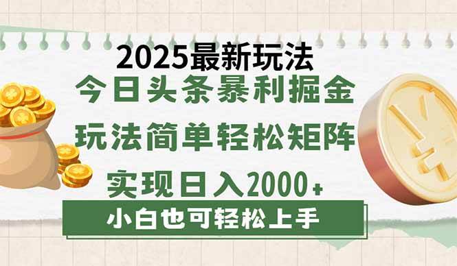 （14120期）今日头条2025最新玩法，思路简单，复制粘贴，轻松实现矩阵日入2000+网赚项目-副业赚钱-互联网创业-资源整合南风学院