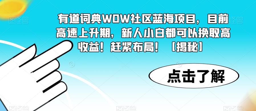 有道词典WOW社区蓝海项目，目前高速上升期，新人小白都可以换取高收益！赶紧布局！【揭秘】网赚项目-副业赚钱-互联网创业-资源整合南风学院