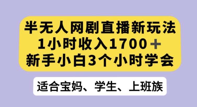 半无人网剧直播新玩法，1小时收入1700+，新手小白3小时学会【揭秘】网赚项目-副业赚钱-互联网创业-资源整合南风学院