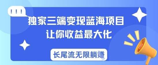 独家三端变现蓝海项目，让你收益最大化，长尾流无限躺挣网赚项目-副业赚钱-互联网创业-资源整合南风学院