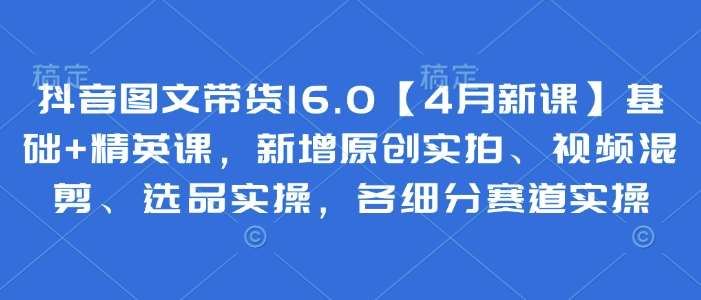 抖音图文带货16.0【4月新课】基础+精英课，新增原创实拍、视频混剪、选品实操，各细分赛道实操网赚项目-副业赚钱-互联网创业-资源整合南风学院