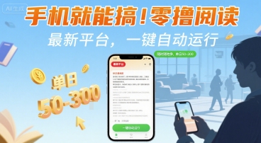 手机就能搞！零撸阅读挂G，最新平台，一键自动运行，随时随地挣，单日50-3张+【揭秘】网赚项目-副业赚钱-互联网创业-资源整合南风学院