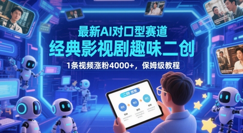 最新AI对口型赛道，经典影视剧趣味二创，1条视频涨粉4000+，保姆级教程网赚项目-副业赚钱-互联网创业-资源整合南风学院
