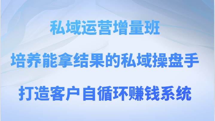 私域运营增量班 培养能拿结果的私域操盘手,打造客户自循环赚钱系统网赚项目-副业赚钱-互联网创业-资源整合南风学院