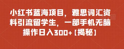 小红书蓝海项目，雅思词汇资料引流留学生，一部手机无脑操作日入300+【揭秘】网赚项目-副业赚钱-互联网创业-资源整合南风学院