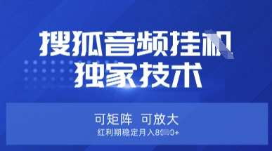 【搜狐音频挂G】独家技术，可矩阵可放大，红利期稳定月入8k【揭秘】网赚项目-副业赚钱-互联网创业-资源整合南风学院