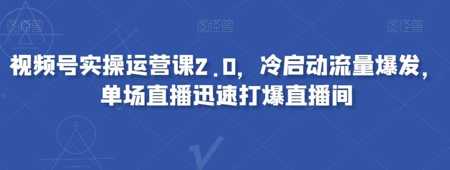 视频号实操运营课2.0，冷启动流量爆发，单场直播迅速打爆直播间网赚项目-副业赚钱-互联网创业-资源整合南风学院