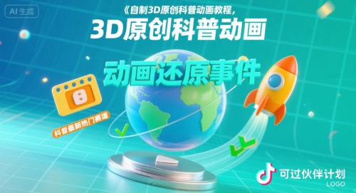 自制3D原创科普动画教程，动画还原事件，抖音最新热门赛道，可过伙伴计划网赚项目-副业赚钱-互联网创业-资源整合南风学院