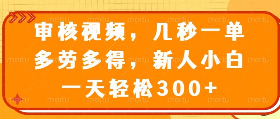 （14294期）审核视频，几秒一单，多劳多得，新人小白一天轻松300+网赚项目-副业赚钱-互联网创业-资源整合南风学院