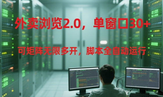 外卖浏览2.0，单窗口30+可矩阵无限多开，脚本全自动运行【揭秘】网赚项目-副业赚钱-互联网创业-资源整合南风学院