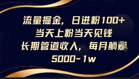 流量掘金，日进粉100+，当天上粉当天见钱，长期管道收入，每月躺挣5k网赚项目-副业赚钱-互联网创业-资源整合南风学院