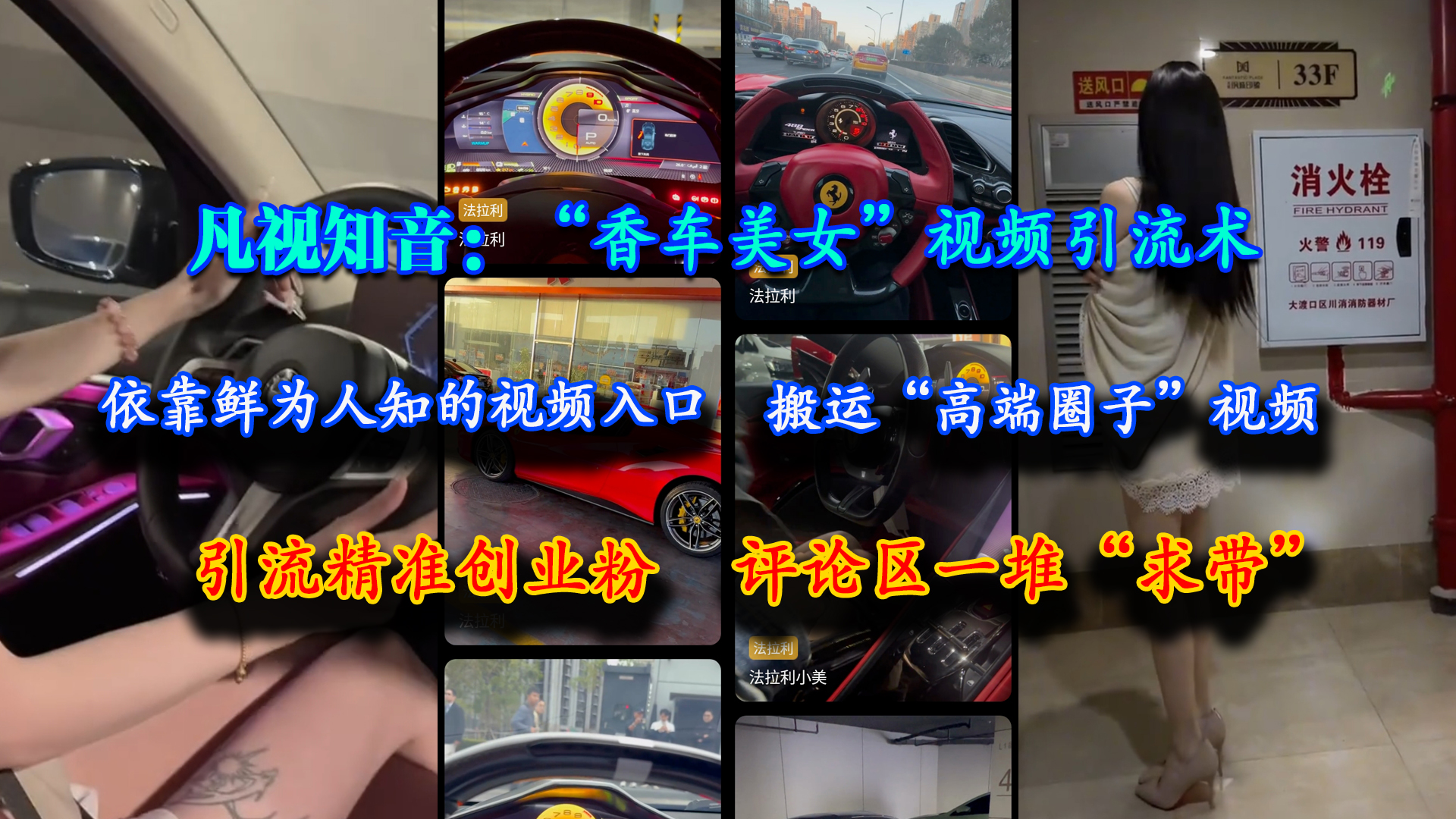 （15199期）凡视知音：“香车美女”视频引流术，依靠鲜为人知的视频入口，搬运“高端圈子”视频，引流精准创业粉，评论区一堆“求带”网赚项目-副业赚钱-互联网创业-资源整合南风学院