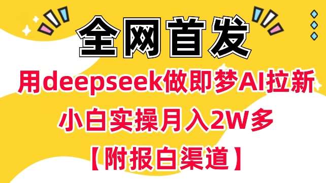 用deepseek做即梦Ai拉新 小白实操月入过W+【附报白渠道】网赚项目-副业赚钱-互联网创业-资源整合南风学院