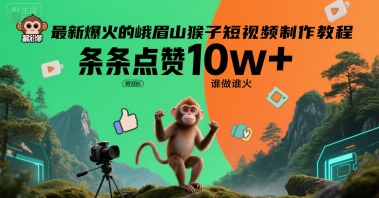 最新爆火的峨眉山猴子短视频制作教程，条条点赞10w+，谁做谁火【教程+提示词】网赚项目-副业赚钱-互联网创业-资源整合南风学院