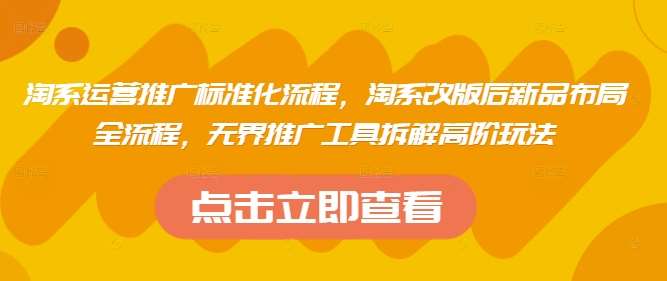 淘系运营推广标准化流程,淘系改版后新品布局全流程,无界推广工具拆解高阶玩法网赚项目-副业赚钱-互联网创业-资源整合南风学院