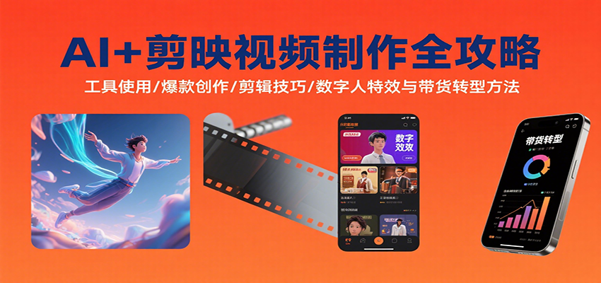 AI+剪映视频制作全攻略：工具使用/爆款创作/剪辑技巧/数字人特效与带货转型方法网赚项目-副业赚钱-互联网创业-资源整合南风学院