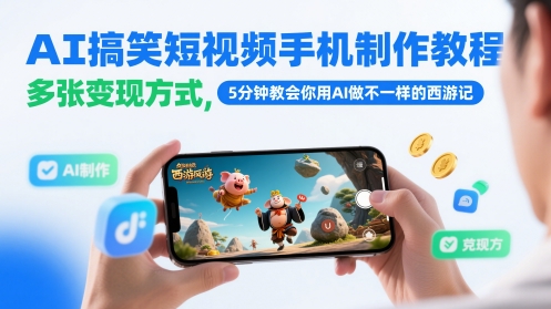 AI搞笑短视频手机制作教程，多张变现方式，5分钟教会你用AI做不一样的西游记网赚项目-副业赚钱-互联网创业-资源整合南风学院