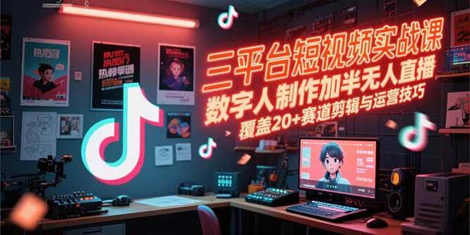 （15265期）三平台短视频实战课，数字人制作加半无人直播，覆盖20+赛道剪辑与运营技巧网赚项目-副业赚钱-互联网创业-资源整合南风学院