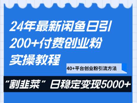 24年最新闲鱼日引200+付费创业粉，割韭菜每天5000+收益实操教程！网赚项目-副业赚钱-互联网创业-资源整合南风学院