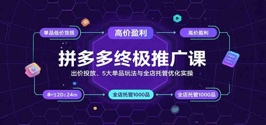 拼多多终极推广课：出价投放、5大单品玩法与全店托管优化实操网赚项目-副业赚钱-互联网创业-资源整合南风学院