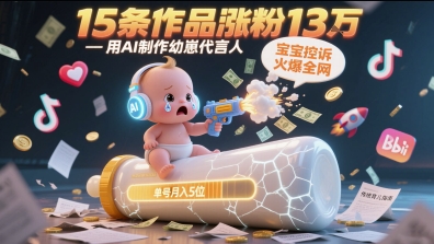 用AI制作幼崽代言人，宝宝的控诉火爆全网，15条作品涨粉13W，单号月入5位数实操教程网赚项目-副业赚钱-互联网创业-资源整合南风学院