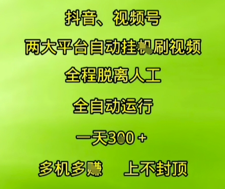 抖音视频号两大平台自动运行，全程脱离人工，自动获取收益，一天3张+，多机多挣，上不封顶【揭秘】网赚项目-副业赚钱-互联网创业-资源整合南风学院