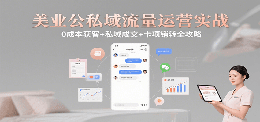 美业公私域流量运营实战：0成本获客+私域成交+卡项销转全攻略网赚项目-副业赚钱-互联网创业-资源整合南风学院