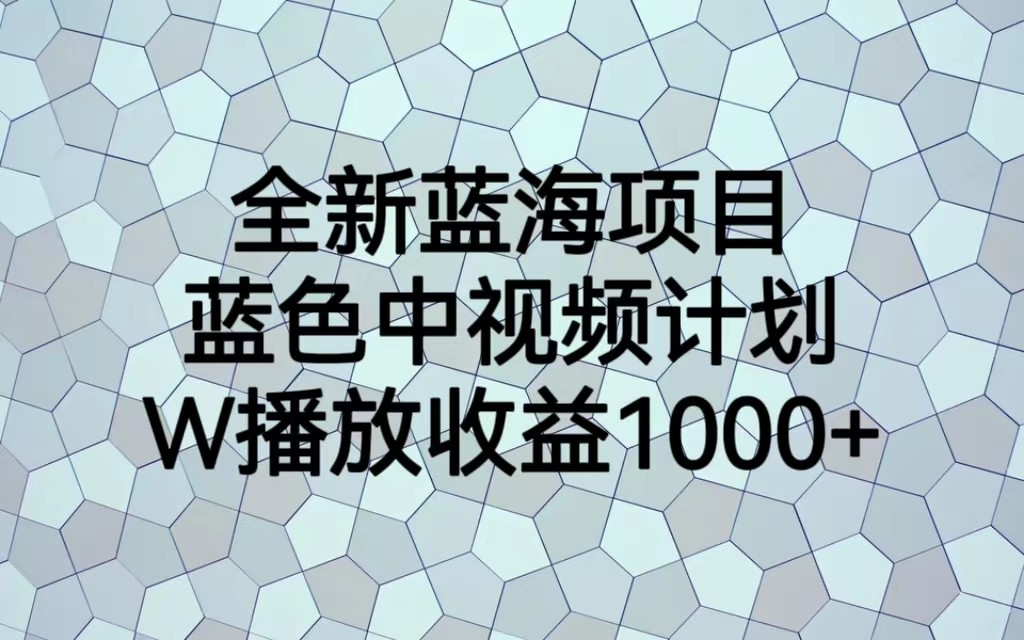 全新蓝海项目，蓝色中视频计划，1W播放量1000+网赚项目-副业赚钱-互联网创业-资源整合南风学院