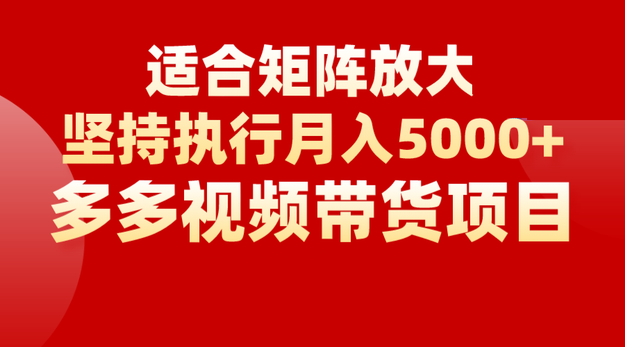 矩阵操作月入5000+，多多视频带货项目，适合新手，也适合老手放大网赚项目-副业赚钱-互联网创业-资源整合南风学院