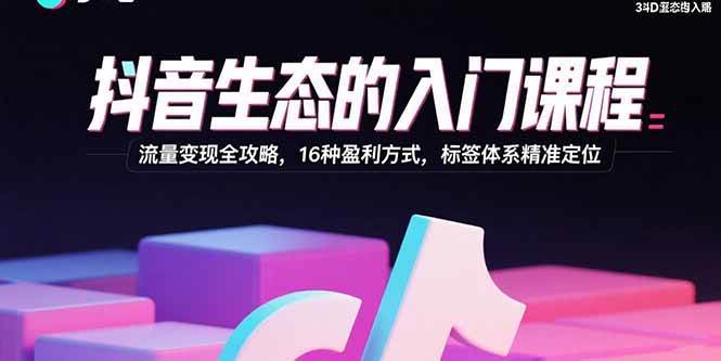 （15856期）抖音生态的入门课程：流量变现全攻略，16种盈利方式，标签体系精准定位网赚项目-副业赚钱-互联网创业-资源整合南风学院