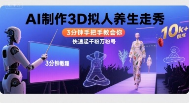 Ai制作3D拟人养生走秀，3分钟手把手教会你，快速起千粉万粉号网赚项目-副业赚钱-互联网创业-资源整合南风学院