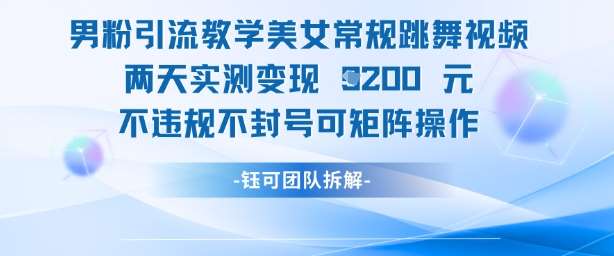 男粉引流教学美女常规跳舞视频两天实测变现1k+，不违规不封号可矩阵操作网赚项目-副业赚钱-互联网创业-资源整合南风学院