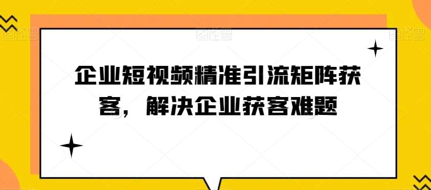 企业短视频精准引流矩阵获客，解决企业获客难题网赚项目-副业赚钱-互联网创业-资源整合南风学院