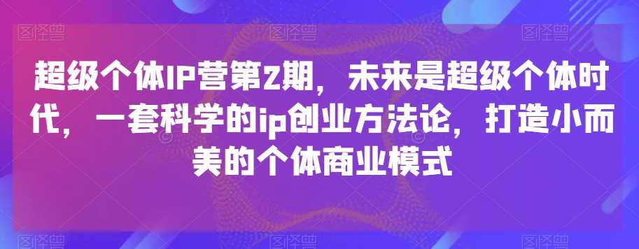超级个体IP营第2期，未来是超级个体时代，一套科学的ip创业方法论，打造小而美的个体商业模式网赚项目-副业赚钱-互联网创业-资源整合南风学院