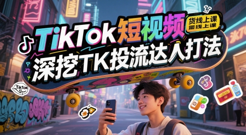 TikTok短视频带货线上课，深挖TK投流达人打法网赚项目-副业赚钱-互联网创业-资源整合南风学院