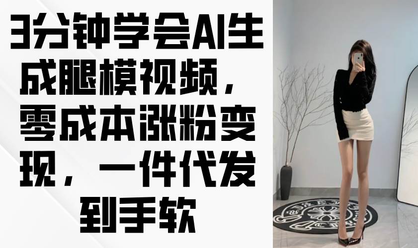 （14537期）3分钟学会AI生成腿模视频，零成本涨粉变现，一件代发到手软网赚项目-副业赚钱-互联网创业-资源整合南风学院