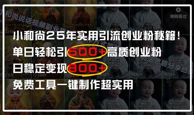 （14436期）小和尚2025年实用引流秘籍！单日轻松引500+高质量创业粉，日变现800+，…网赚项目-副业赚钱-互联网创业-资源整合南风学院