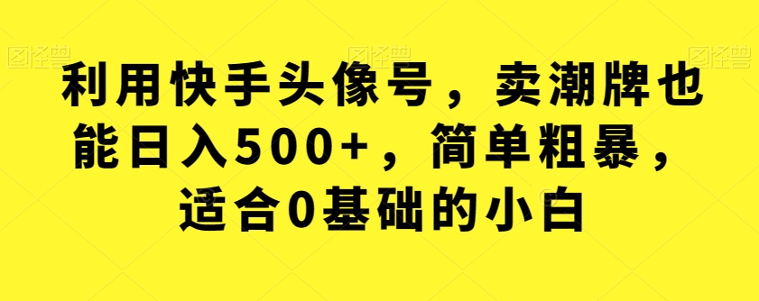 利用快手头像号，卖潮牌也能日入500+，简单粗暴，适合0基础的小白【揭秘】网赚项目-副业赚钱-互联网创业-资源整合南风学院