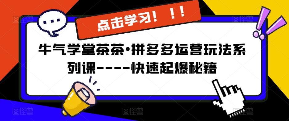 牛气学堂茶茶•拼多多运营玩法系列课—-快速起爆秘籍网赚项目-副业赚钱-互联网创业-资源整合南风学院