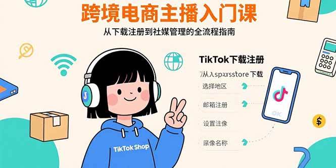 （15708期）跨境电商主播入门课，TikTok下载注册，支付工具配置，社媒账号管理全流程网赚项目-副业赚钱-互联网创业-资源整合南风学院