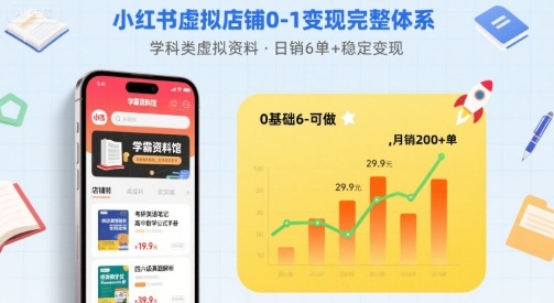 小红书虚拟店铺0-1变现完整体系：卖学科类虚拟资料，一天6张+，很稳定【已完结】网赚项目-副业赚钱-互联网创业-资源整合南风学院