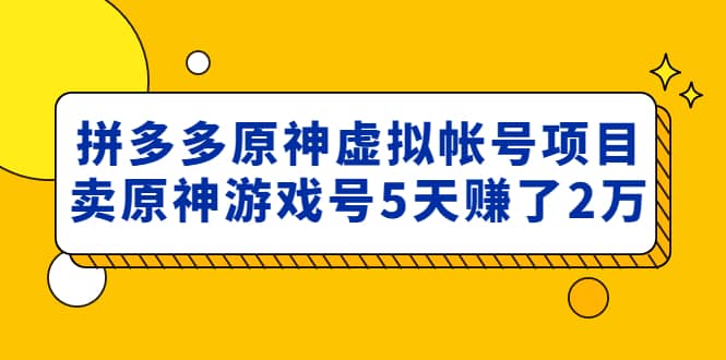 外面卖2980的拼多多原神虚拟帐号项目网赚项目-副业赚钱-互联网创业-资源整合南风学院