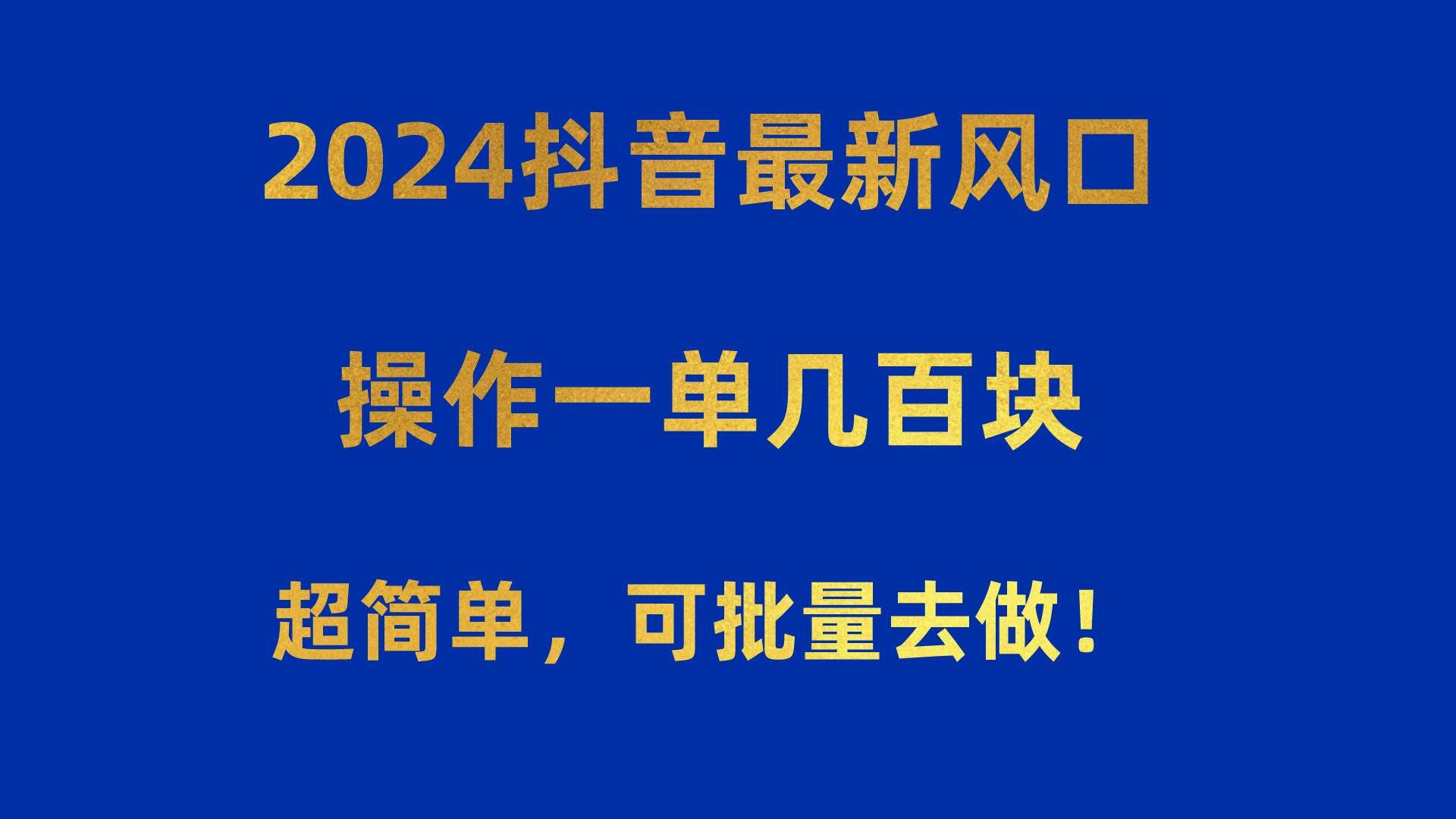 （10413期）2024抖音最新风口！操作一单几百块！超简单，可批量去做！！！网赚项目-副业赚钱-互联网创业-资源整合南风学院