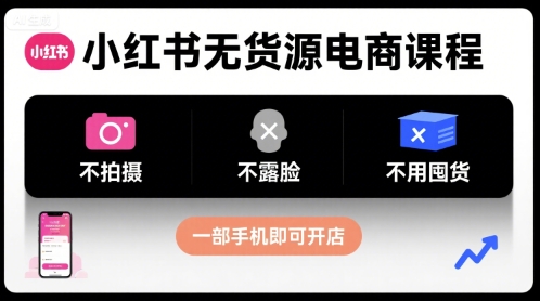 小红书无货源电商课程，不拍摄不露脸不用囤货，一部手机即可开店网赚项目-副业赚钱-互联网创业-资源整合南风学院