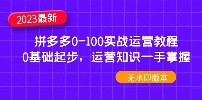 2023拼多多0-100实战运营教程，0基础起步，运营知识一手掌握（无水印）网赚项目-副业赚钱-互联网创业-资源整合南风学院